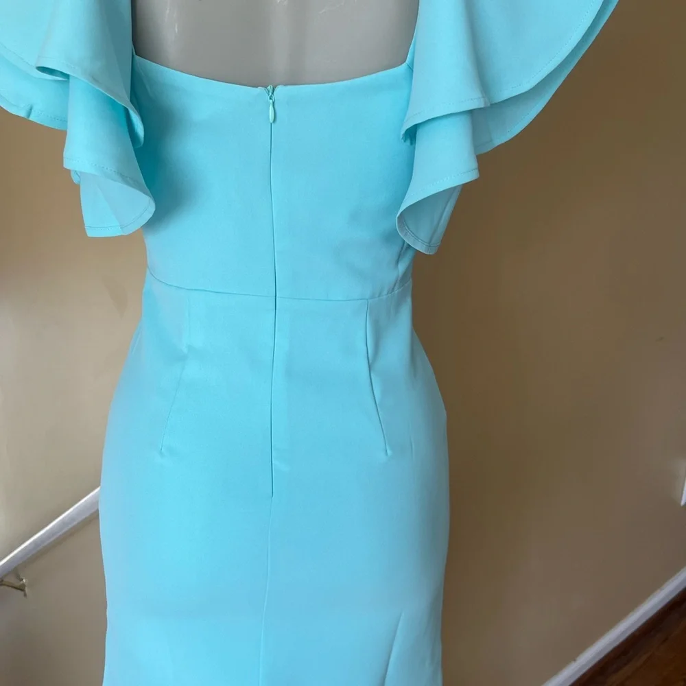 TCEC One Shoulder Aqua Dress with Ruffle Detail - Picture 6 of 16